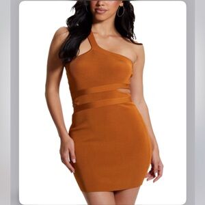 Guess Palms Cut Out Mirage One-Shoulder Mini Dress